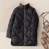 Nukty Women Duck Down Jackets Ultra Light Winter Vintage Slim Long Coat Autumn Casual Warm Black Quilted Parkas
