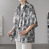 Nukty Men Ice Silk Smooth Shirt Spring Summer Thin Luxury Loose Korean Casual Shirt Beach Trendy Floral Draping Shirts Plus Size 5XL-M