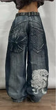 Nukty New American Harajuku Retro Straight High Waist Y2K Street Style Women Washed Blue Pockets Baggy Jeans Gothic Wide Pants