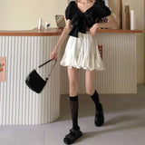 Nukty Kawaii Ruffles Mini Skirt Women Korean Style White High Waist A-line Patchwork Lace-up Cute Pleated Skirt Shorts Summer
