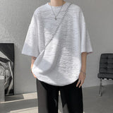 Nukty Summer Chic Fashion Holes T-Shirts For Men Clothing Short Sleeve O-Neck Loose Casual Solid Color Tee Shirt Homme Streetwear