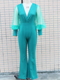 Nukty Ladies Elegant Office Jumpsuit Romper For Women High Waist Wedding Overalls Sequins Bodycon Long Sleeve Party Jumpsuit Club