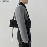 Nukty Men Blazer Solid Color Open Stitch Long Sleeve Irregular Thin Suits Men Streetwear Fashion Casual Crop Coats S-5XL