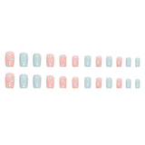 Nukty 24Pcs Square Head False Nails with Glue Pink Wavy Line Design Fake Nails Artifical Finished Press on Nails Full Cover Nail Tips
