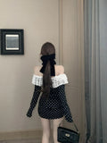 Nukty Sweet Sexy Lace Trimmed Strapless Dress Polka Dot Design Off Shoulder Slim Fit Girls Short Wrapped Buttocks Vestidos