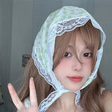 Nukty Korean Lace Floral Hair Scarf Women Retro Triangle Hair Band Strap Hair Bag Headscarf Photo Headband Turban Accessorie