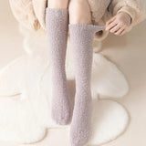 Nukty  Unisex Candy Coral Fleece Long Socks Women Plush Winter Warm Thick Thigh Stockings Lolita Thigh High Home Sleep Floor Sock