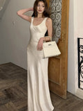 Nukty New Satin Solid Elegant Chic Mermaid Dresses Spring SummerSleeveless Bodycon Slim Wasit Evening Wedding  Party Woman Dress