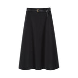 Nukty Vintage Thicken Woolen Skirts for Women Autumn Winter New Solid Color Casual High Waist A-line Women's Skirts