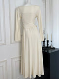 Nukty Korean Elegant Knitted Women's 3 Pieces Set V-Neck Long Sleeves Pullover Top + Spaghetti Strap Vest + Loose A-Line Skirt Suits