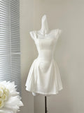 Nukty Elegant France Princess Party Evening Short Dresses Summer Plain Corset Sweet Tutu Dress Wide Straps Women Clothes New