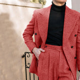 Nukty Men's Wedding Suit Herringbone Double Breasted Formal Men's Lapel Men's Suit 2 Piece Men's Full Suit Elegant Slim Fit