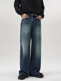 Nukty 4 Colors Autumn Vintage Distressed Men's Baggy Straight Jeans Fashion Korean High Street Denim Pants Streetwear Male Trousers