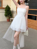Nukty Sweet Fairy Mini Dress for Women Korean Spaghetti Strap Strapless Sleeveless Princess Party Dresses Femme Solid A-line Vestidos