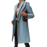 Nukty Women's S-3XL Size New Autumn/winter Solid Color Lapel Mid Length Button down Woolen Coat Jacket