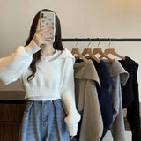 Nukty Rimocy Long Sleeve Cropped Sweater Women Autumn Winter Turn Down Collar Knitted Jumper Woman Korean Style Solid Color Jerseys