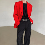 Nukty New Chinese Red Suit Blazer Men's Solid Color Turn-down Collar Suit Stylish Loose Blazers Mens Streetwear Casual Suit Jacket