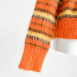 Nukty Striped Cardigan Fuzzy Wuzzy Border Cardigan V-Neck Button Up Knitted Sweater Jacket Women Unisex Autumn Winter