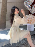 Nukty Elegant Long Sleeve Evening Dresses for Women Spring Slim Lace Up A-Line Party Prom Casual Dress Fashion French Female Clothing