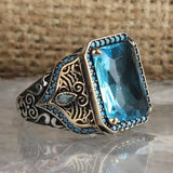 Nukty Retro Handmade Turkish Signet Rings for Men Ancient Silver Color Carved Ring Mystic Zircon Inlay New Punk Motor Biker Ring