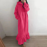 Nukty New Fashion Hooded Sweatshirts Dress Women Casual Solid Long Sleeve Maxi Dresses Winter Clothes Vestidos Warm Robe Femme