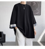 Nukty  men t shirts Summer Men's T-shirts Women Oversized 2XL Korean Style Loose Plaid T-shirt Casual Seven sleeves T-Shirt Male White