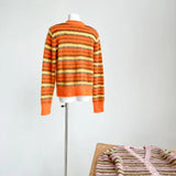 Nukty Striped Cardigan Fuzzy Wuzzy Border Cardigan V-Neck Button Up Knitted Sweater Jacket Women Unisex Autumn Winter