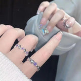 Nukty Fashion Shiny Purple Rhinestone Opening Couple Rings for Women Men Vintage Crystal Star Adjustable Ring Lover Y2K Jewelry