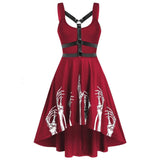 Nukty Gothic Black Dress Sexy Skirt For Women Halloween Costumes Horrible Christmas Carnival Easter Terrible Skull Bones Clothing Red