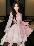 Nukty Women's Chic Irregular Ruffles Shell Decoration Mini Dress Autumn Winter Long Sleeve Off Shoulder Fairy Evening Sequin Vestidos