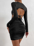 Nukty Long Sleeve Black Sexy Midi Dress Women Backless Club Party Nightclub Vestidos Autumn Woman Bodycon Elegant Evening Clothing