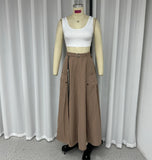 Nukty Two Piece Set Women Outfit Summer Fashion U-Neck Sleeveless Solid Color Crop Vest & Casual High Waist Zipper Slit Skirt Set