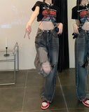 Nukty High Waist Wide Leg Jeans Women's Loose Fit Ripped Straight Cut Denim Pants plus Size Street Sle Summer Trend k Wa