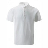 Nukty 2024 Summer New Men's Short Sleeve Henri Collar Solid Color Cuban Guayabera Cotton Shirt Fashion Trend Beach Men's Top