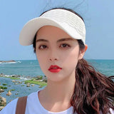 Nukty Fashion Folds Design Women Empty Top Hat Summer Solid Color Large Brim Sunscreen Hat Outdoor Elastic Fabric Sports Sun Cap