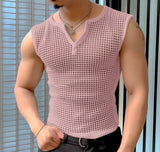 Nukty Men Tank Tops Mesh Hollow Out Solid V Neck Sleeveless Summer Male Vests Streetwear Transparent Fashion Men Clothing INCERUN