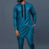 Nukty Summer African Men's Traditional Elegant Suits Outfit Dashiki 2Pcs Shirt & Pants Full Set Designer Clothes Abaya Brand Costume