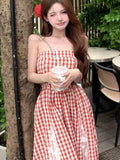 Nukty French Plaid Spliced Lace Strapless Dress Women's Spring Summer New Retro Waist Hugging Design Niche Long  Vestidos New