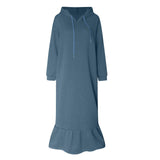 Nukty New Fashion Hooded Sweatshirts Dress Women Casual Solid Long Sleeve Maxi Dresses Winter Clothes Vestidos Warm Robe Femme