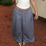 Nukty Spring New Product Simple and Personalized Waist Collection Color blocked Grid Design Wide Legs Comfortable Pants