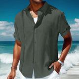 Nukty Japanese street fashion men High Qualit Men's Shirt Mens Cuban Guayabera Shirt Short Sleeve Summer High Street Pocket Korean Style Male Hipster Handsome