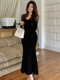 Nukty Autumn Lace Patchwork Womens Dresses Elegant V-Neck Bodycon Evening Party Mermaid Dress Slim Waist Midi Vestidos Female Clothing