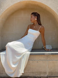 Nukty Summer New Backless Lace-up Satin Dress Women Elegant White High Waist Slim Sling Dresses Female Chic Street Vocation Robe