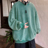 Nukty American Washed Old Pullovers Sweatshirts Men Loose Solid Color Autumn Large Size Warm O Neck Tops Hip Hop Y2k Sweatshirt