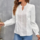 Nukty Elegant Lace Stitching Women's Autumn Blouses Fashion Puff Long Sleeve Top Casual White Shirt Youth Woman Blouses