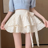 Nukty  Sweet Bow Tutu Skirts Women Summer High Waist Lolita All Match Mini Pleated Skirts Korean Kawaii Preppy Lace Up A Line Skirts