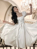 Nukty French Elegant White Wedding Party Dress Women Vintage Burgundy Romantic Prom Vestidos Summer Korean A-line Graduation Dresses