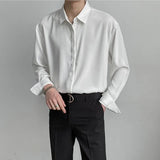 Nukty Luxury Spring Clothing Men's Casual Turn Down Collar Texture Shirts Vintage Buttons Solid Color Long Sleeve Leisure Clothes