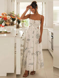 Nukty White Graffiti Print Sweet Sexy Hollow Out V Neck Tassel Sleeveless Evening Dress Women Summer Backless Maxi Dresses A2779