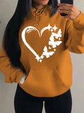 Nukty Combination Of Love And Butterfly  Pattern Hoody Women Hip Hop Street Hoodies Trendy Pocket Clothes Vintage Multicolor Hoodie